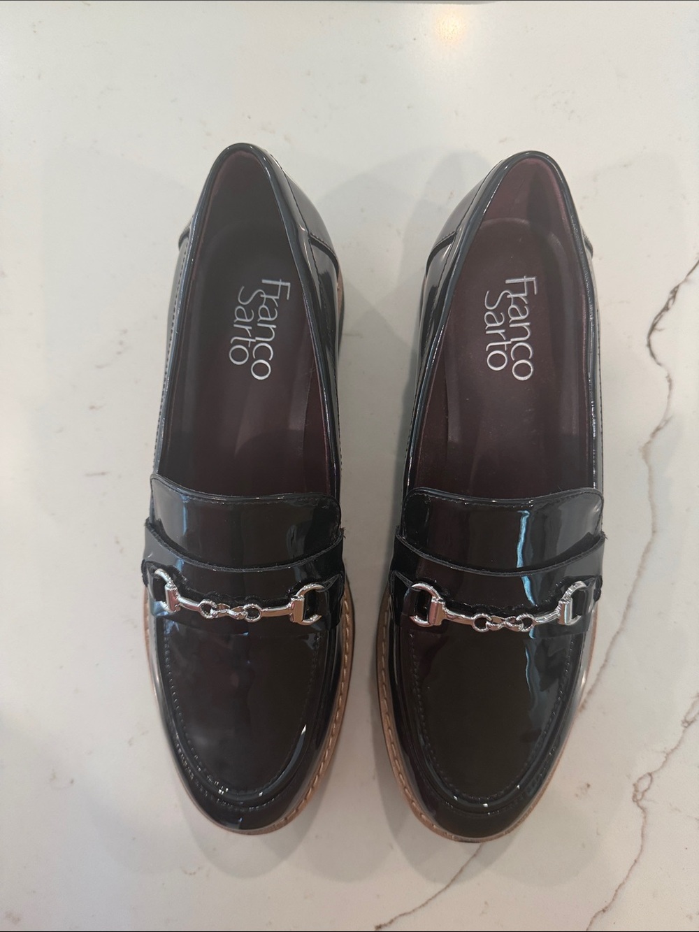 Franco Sarto Black Patent Leather Platform Loafers